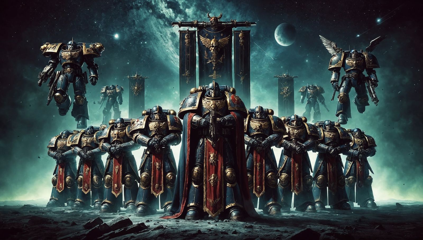 Futuristic Soldiers Under Galactic Emperor's Banner