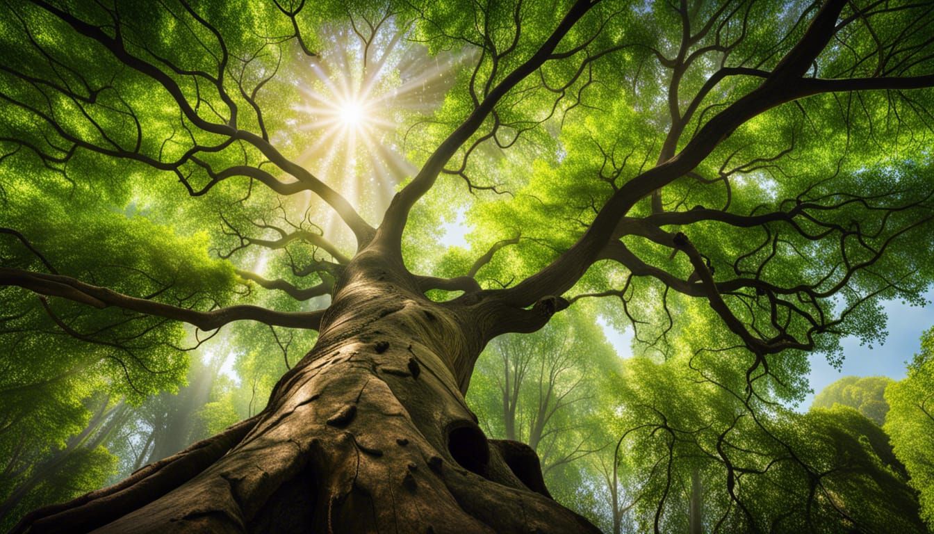 Majestic Tree with Sunlight in Lush Forest