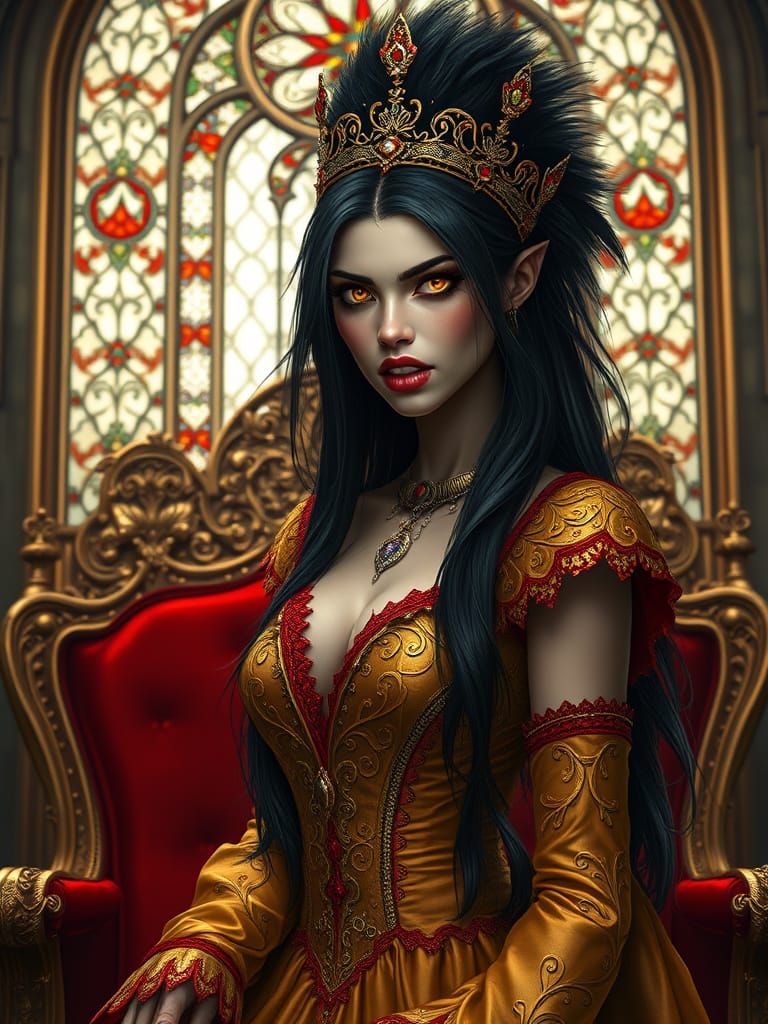 Regal, Slender Woman with Amber Eyes and Dark Fur