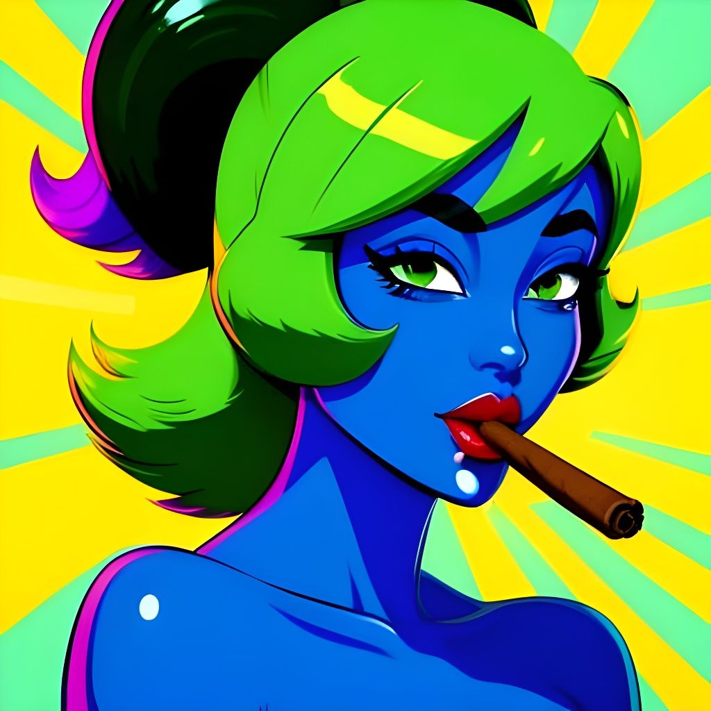 Groovy Green Alien in Seventies-Style Cartoon