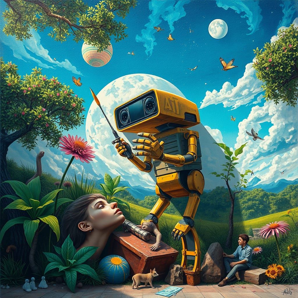 Surreal Mural in a Fusion of Past and Future
