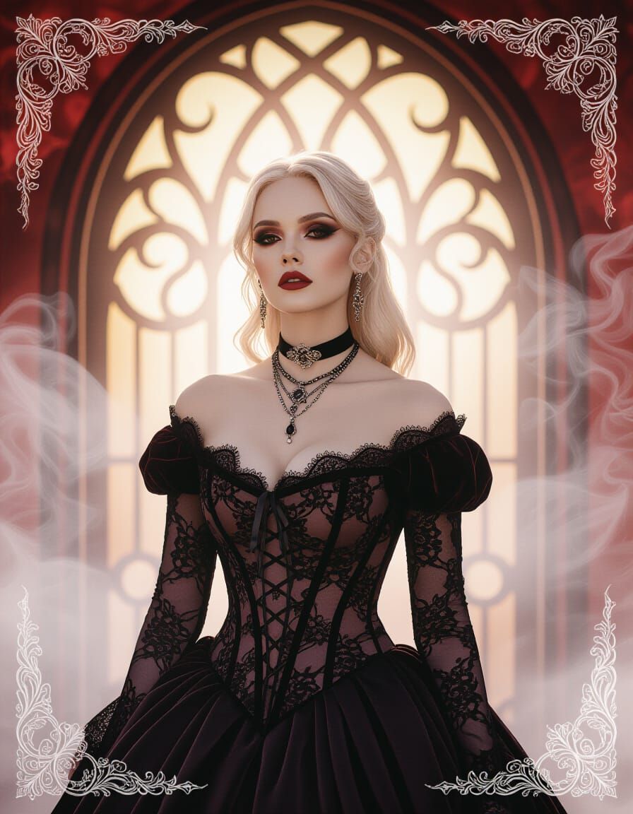 Gothic Woman in Redscale Dreamscape