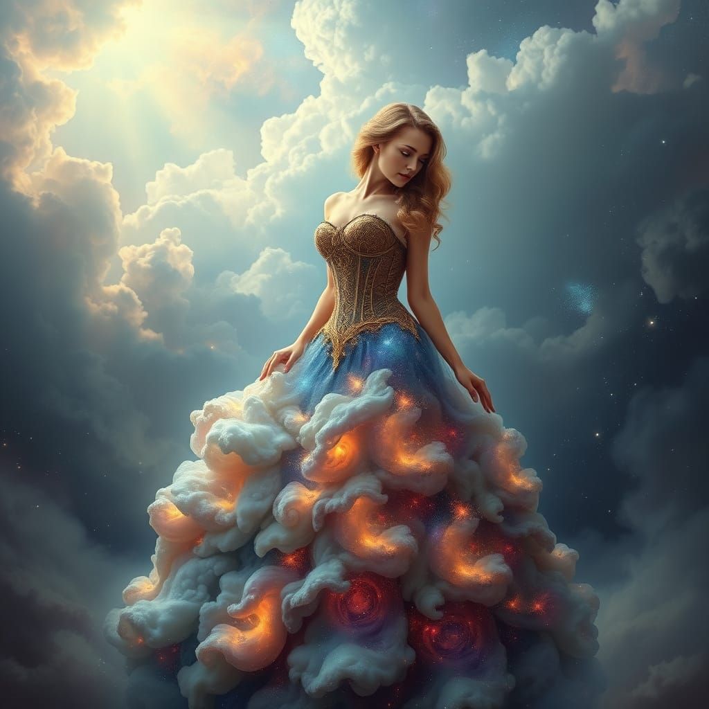 Ethereal Fantasy Ball Gown Made from Nebula Clouds