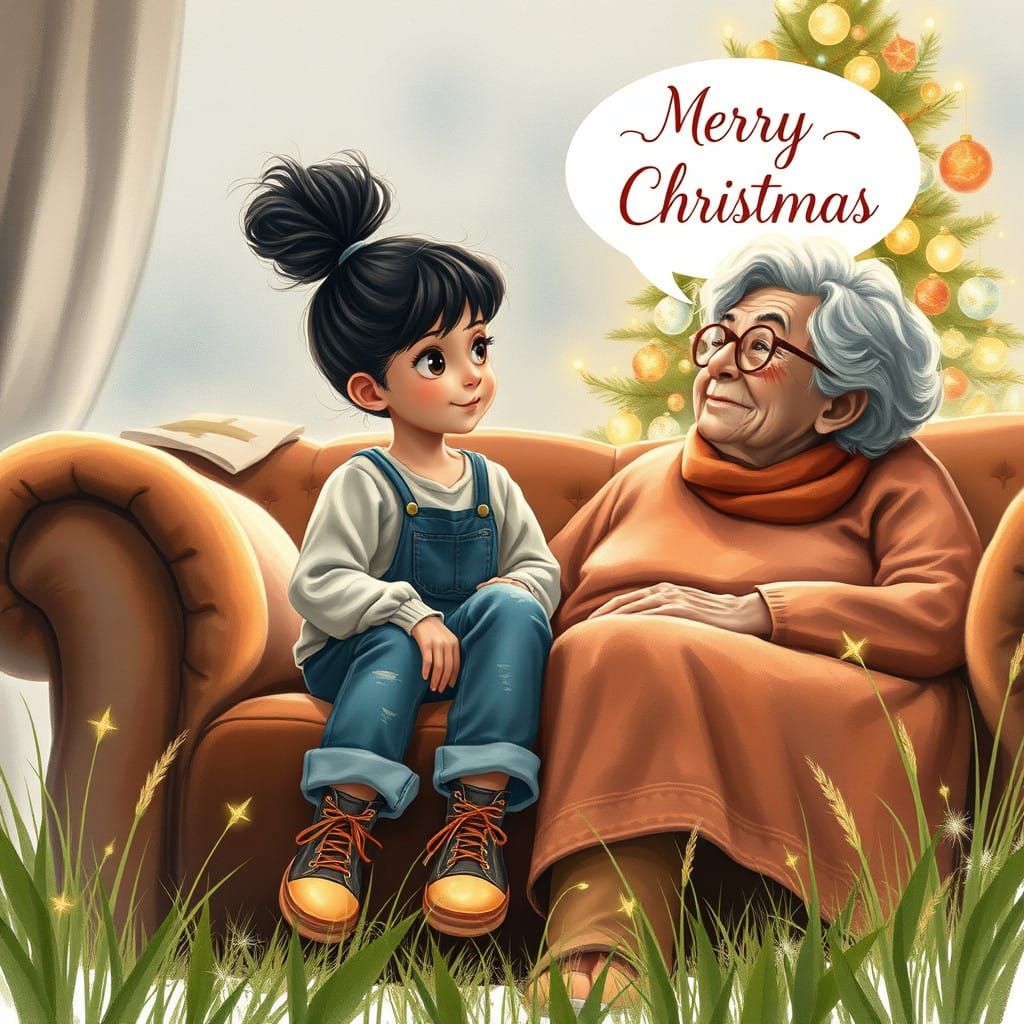 A Young Girl's Whimsical Christmas Moment with Her Gentle Gr...
