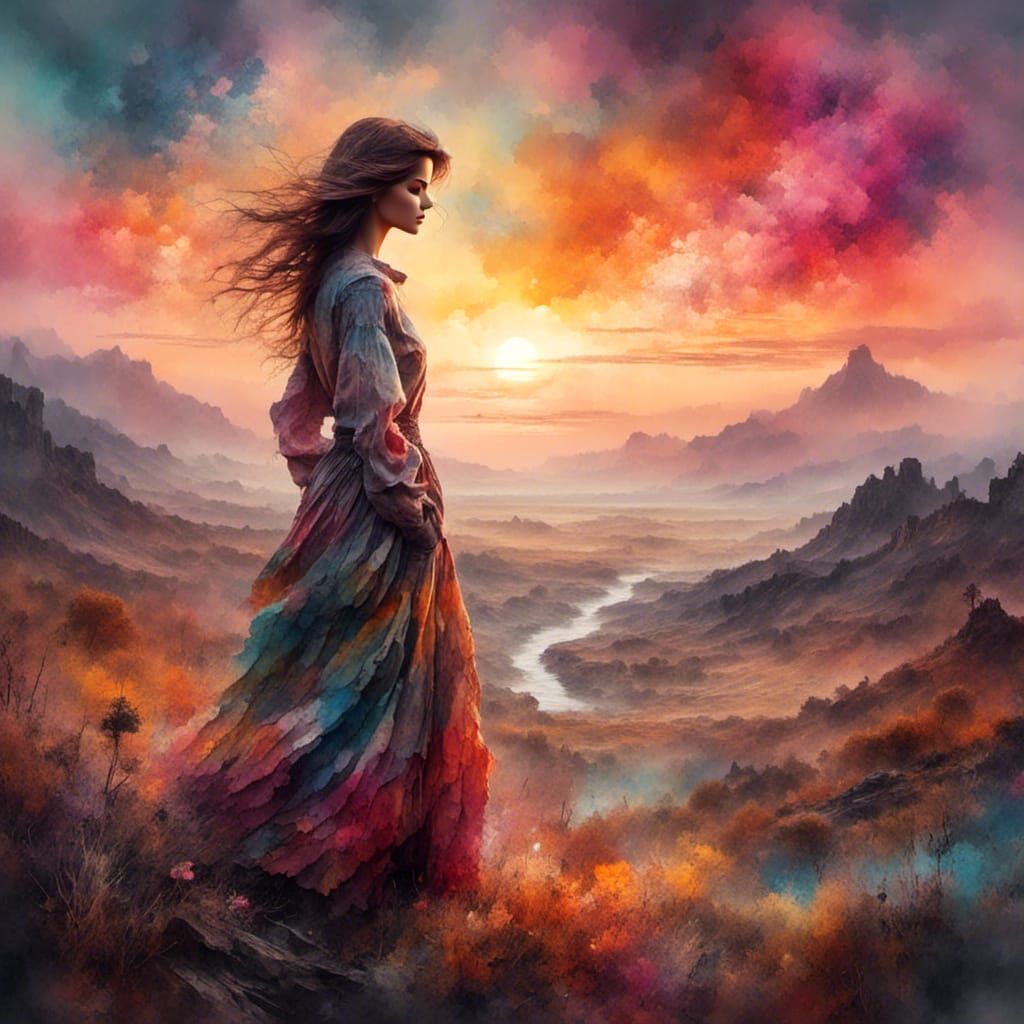 Maiden strolling in a mountain field