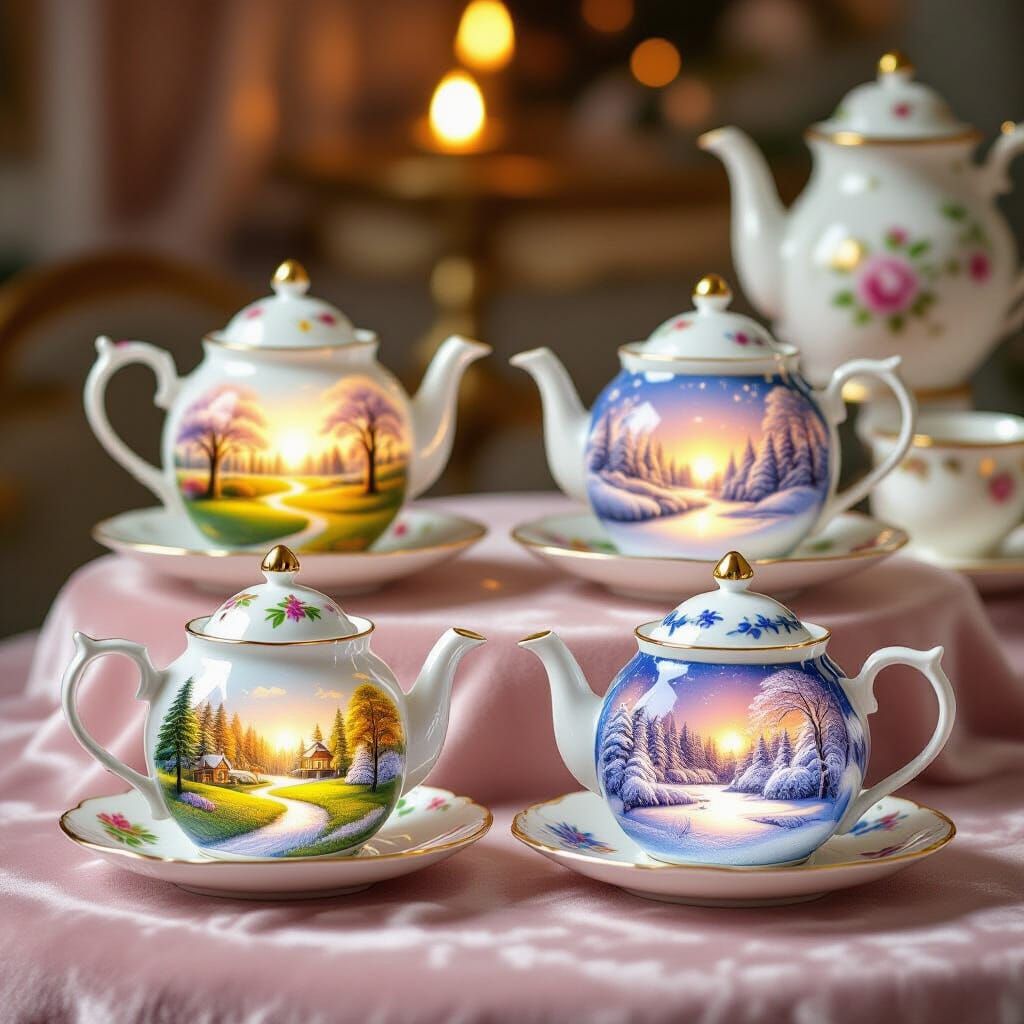 Magical Teapots Showcase Worlds of Spring, Summer, Autumn, W...
