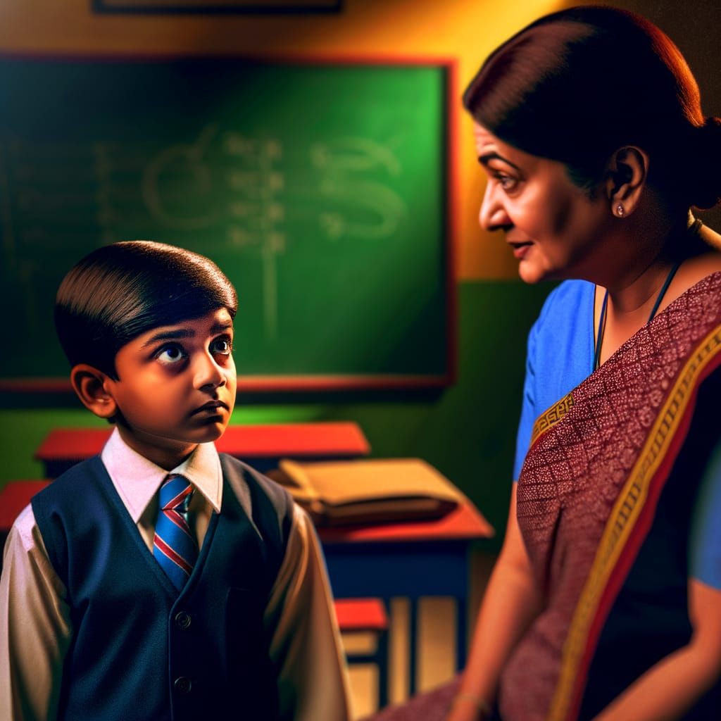 Young Indian Student Asks Teacher a Thoughtful Question in a...