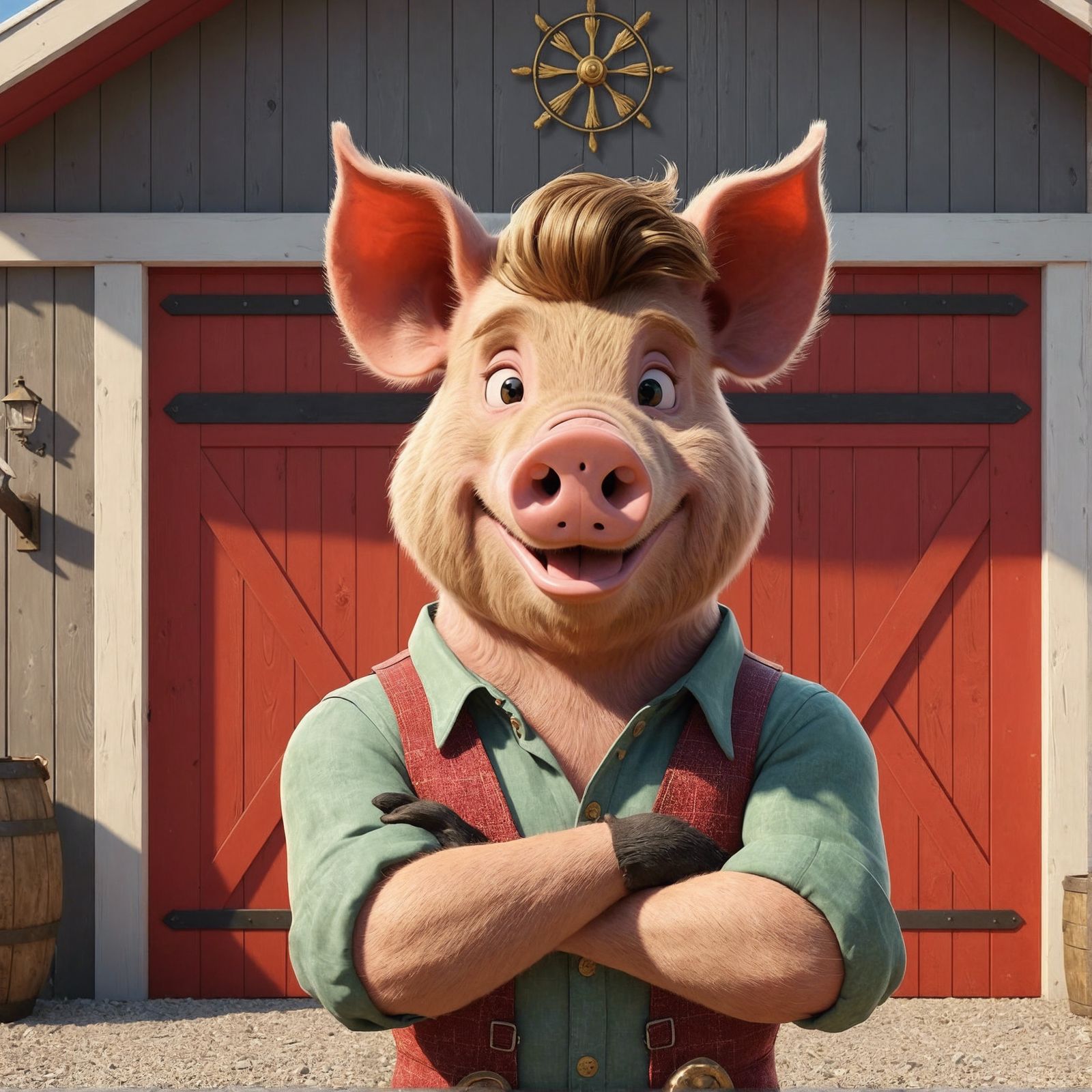 Handsome Pig in Fancy Barn Cartoon Image