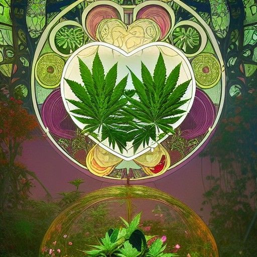 Cannabis Heart Sphere in Futuristic Garden Concept Art