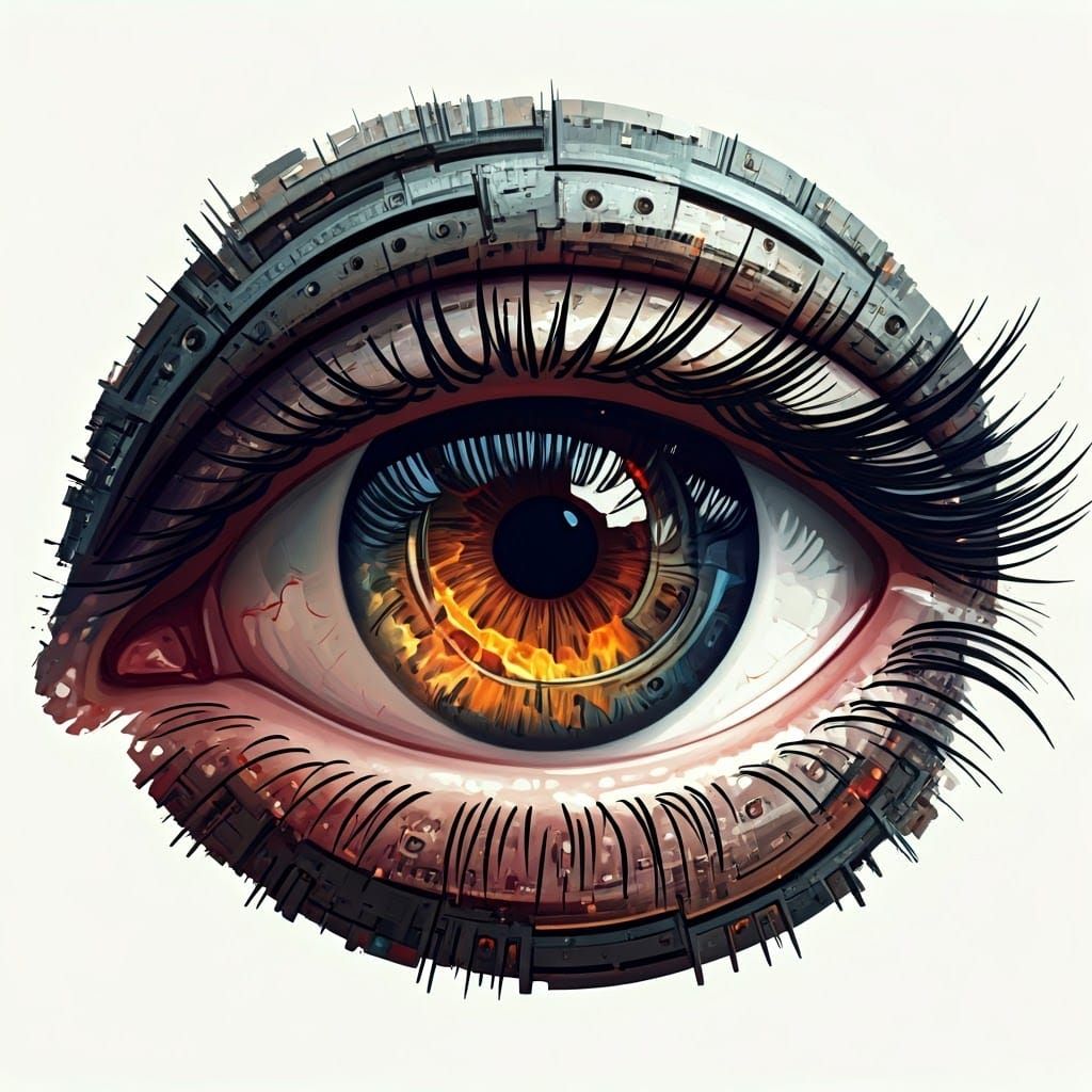 Fiery Eye Radiates Inner Flame in Cyberpunk Style