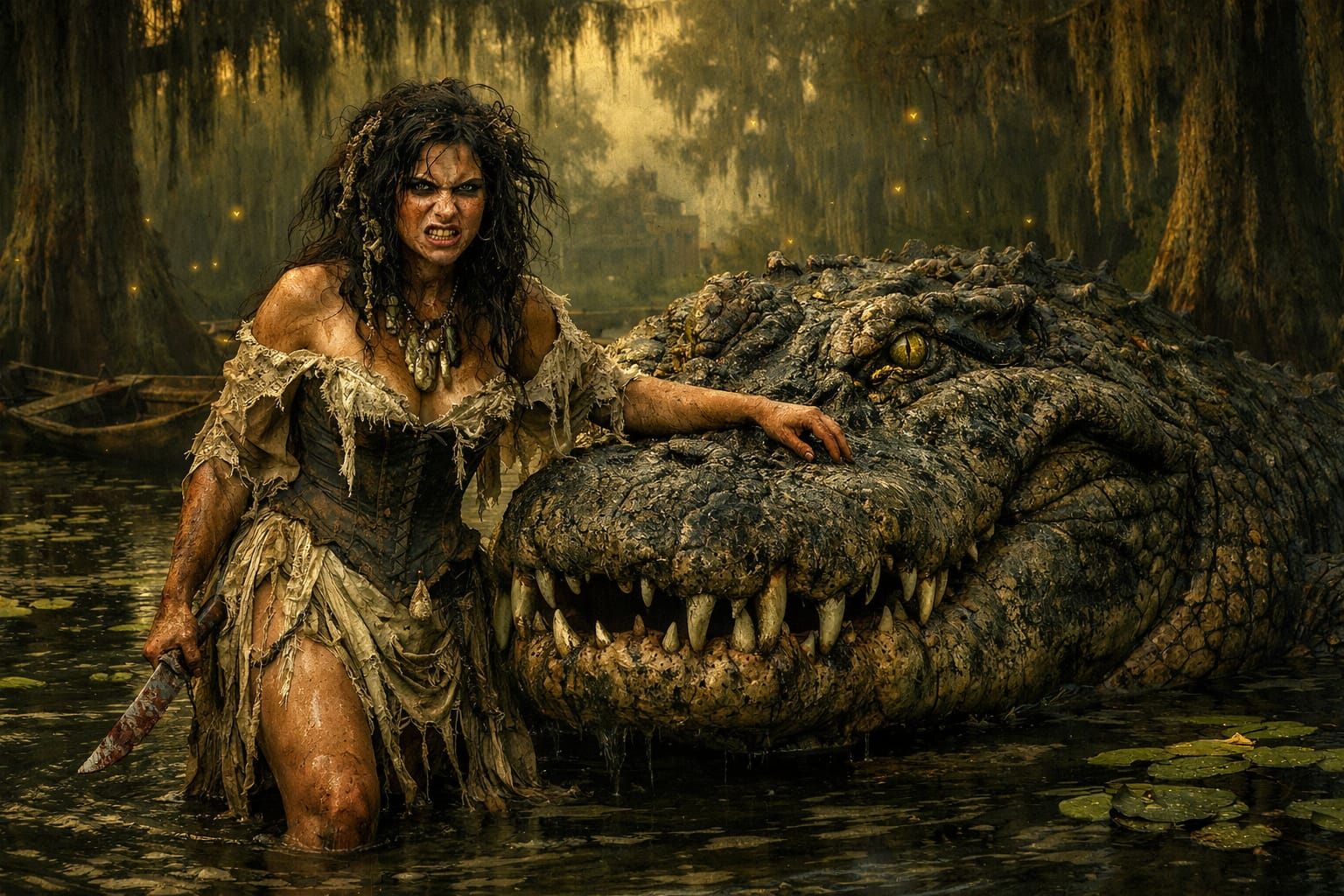Swamp Goddess and Colossal Alligator