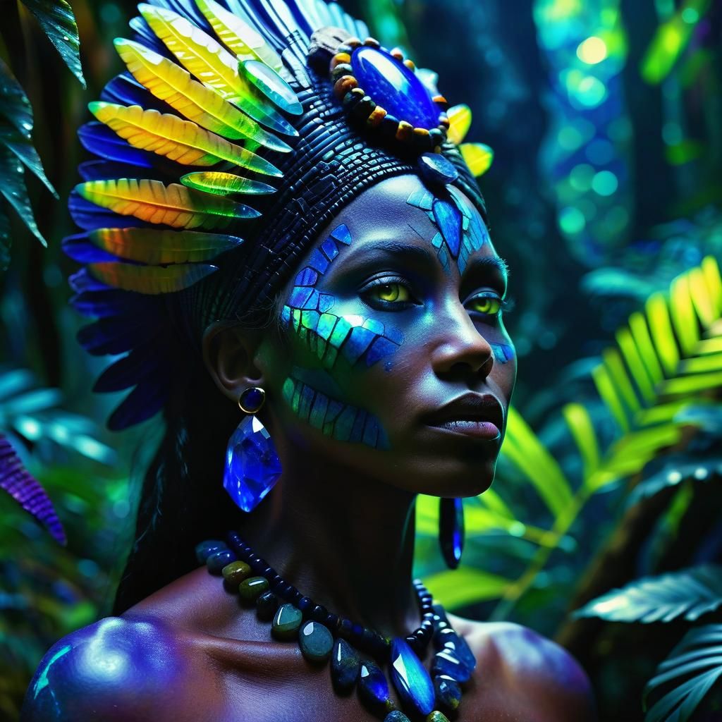 Hyperrealistic Amazonian Goddess in Lush Jungle Glow