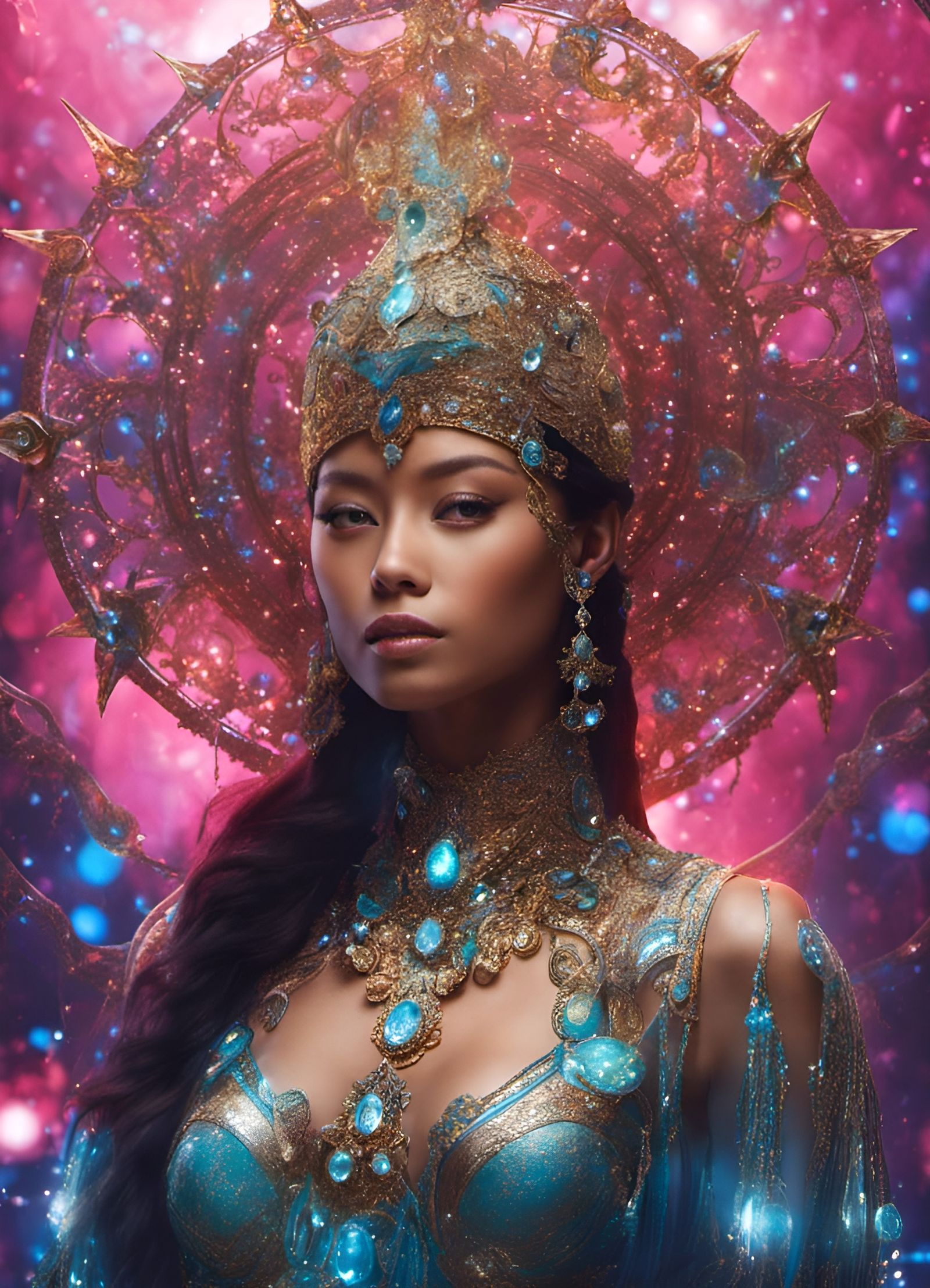 Bioluminescent Goddess with Glittery Skin and Jewels