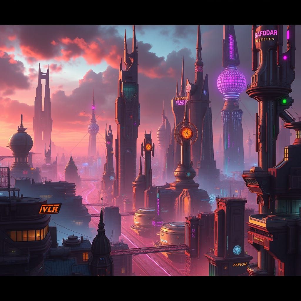 Ethereal Futuristic Metropolis in Cyberpunk Style