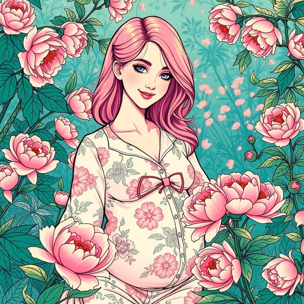 Elegant Floral Portrait in Black and White Line Art