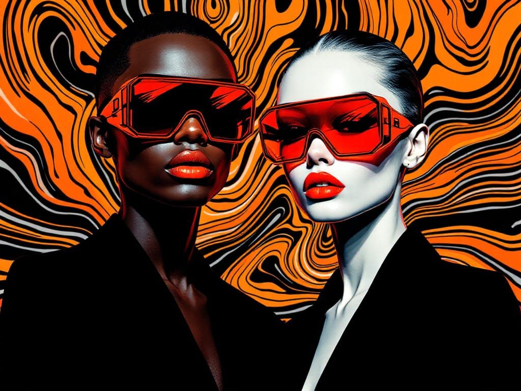 Futuristic Figures with Neon Visors in Pop Art Style