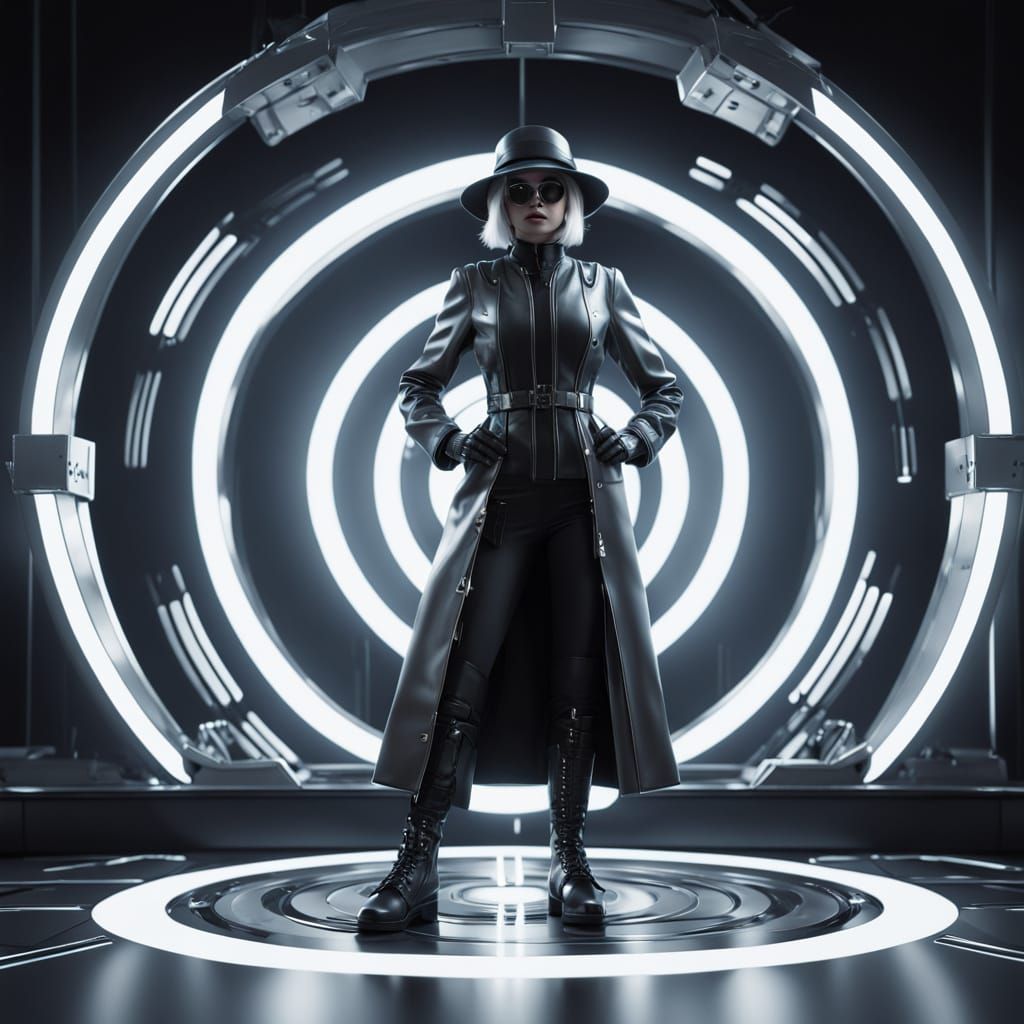 Surreal Charcoal Portrait of Woman in Futuristic Setting