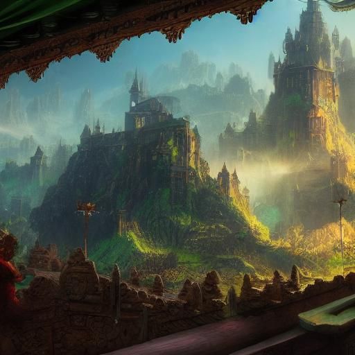 Green Dragon in Castle: Detailed Matte Painting