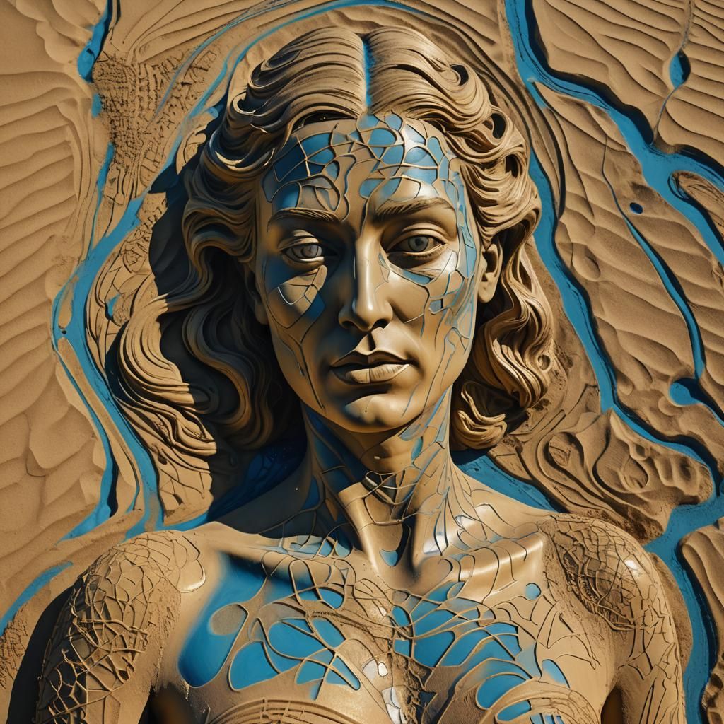 Sand Woman with Neural Network, Surrealist Digital Art