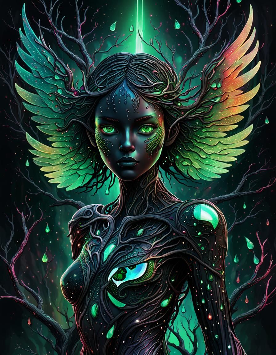 Creepy Figure with Mirror Wings in Astral Style