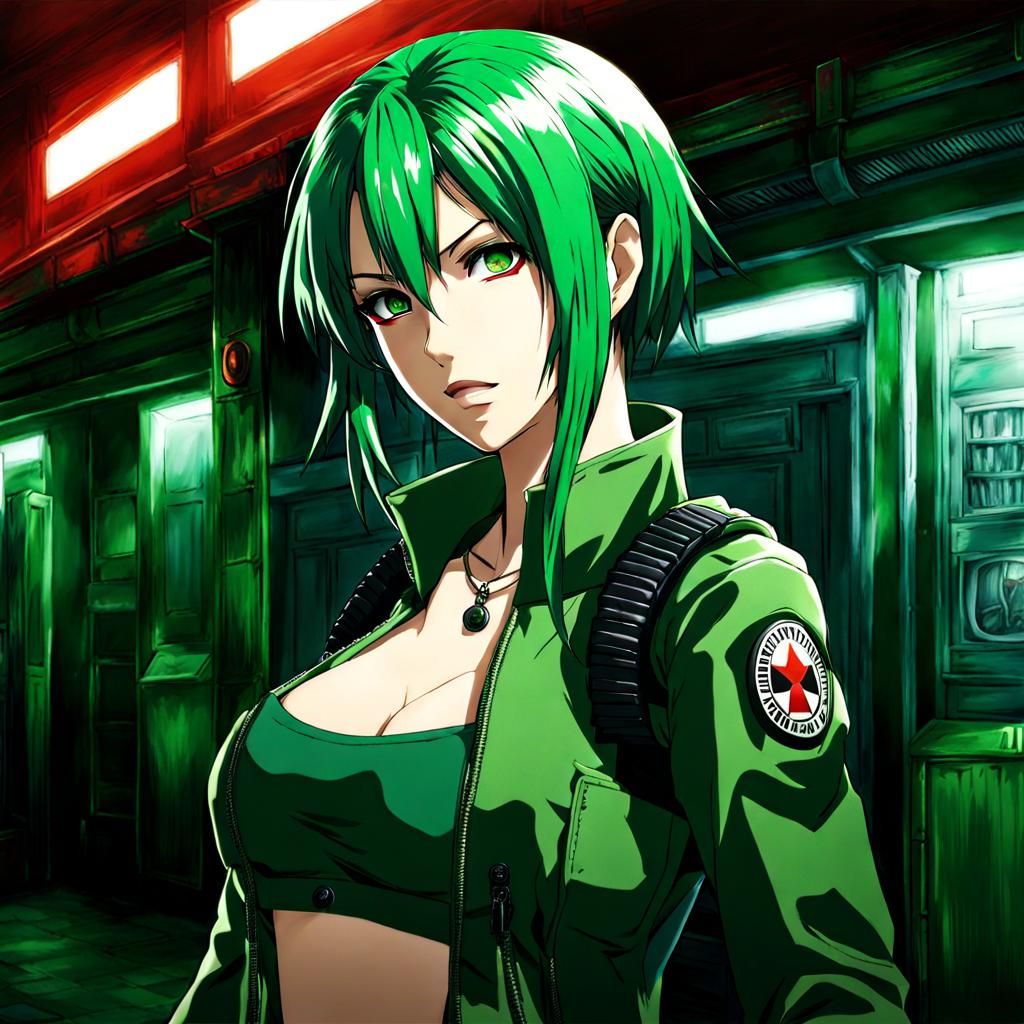 Anime Green-Haired Girl in Resident Evil Style