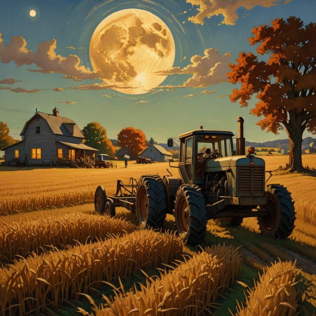 Serene Autumn Hayride Under Harvest Moon