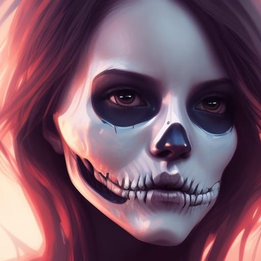 Detailed Skeleton Girl Portrait in Digital Art Style