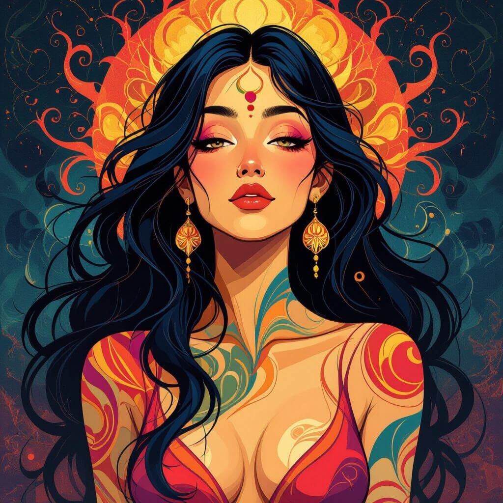 Ethereal Woman Embodies Vibrant Emotions in Expressive Illus...