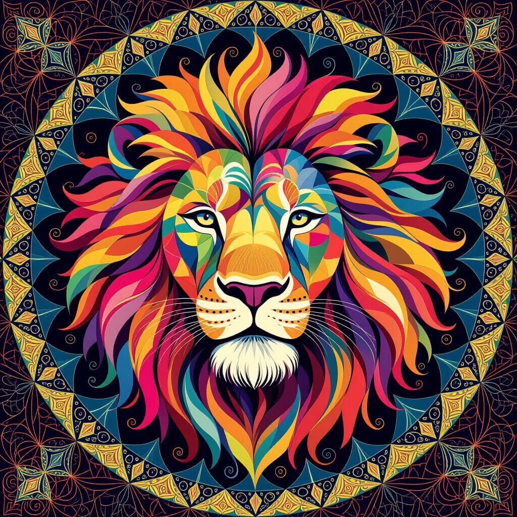 Kaleidoscopic Lion Head in Psychedelic Style