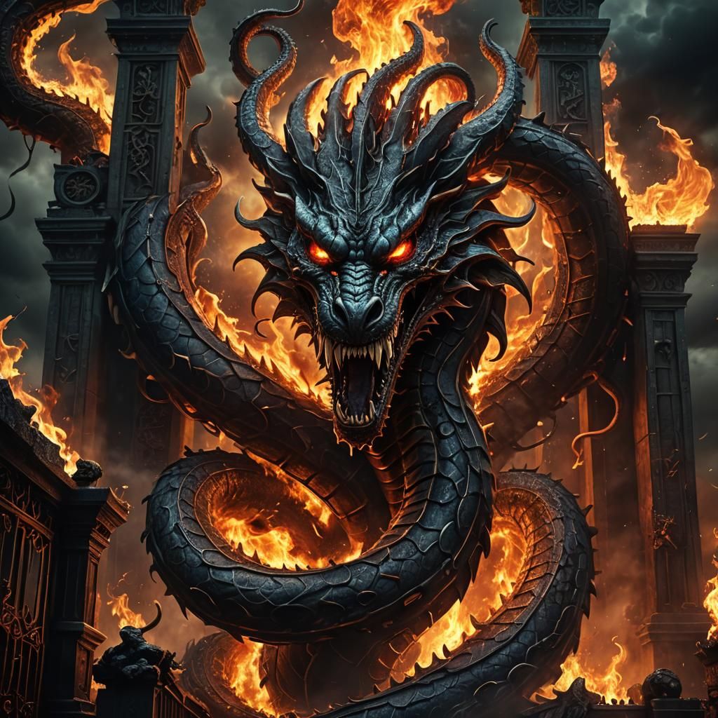 Hydra Bursts Through Hell Gates in Gothic Fantasy