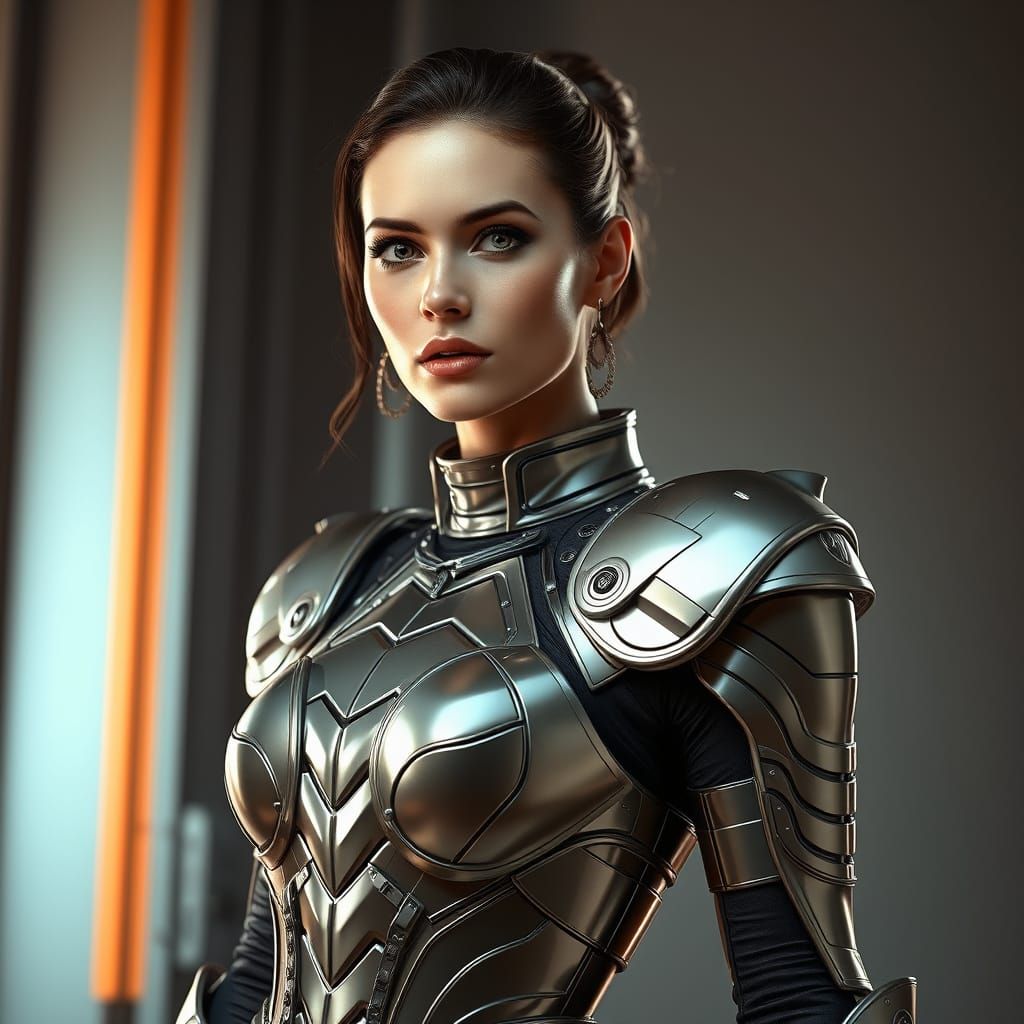 Woman in Latex Armor: Hyperrealistic Studio Portrait