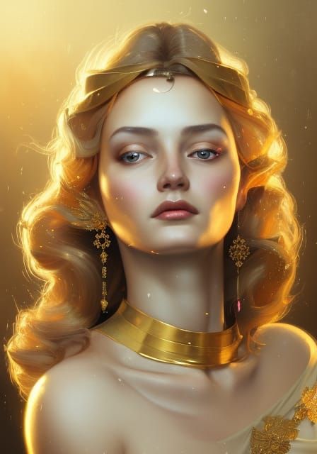 Fantasy Princess Portrait in Gold, Detailed Art