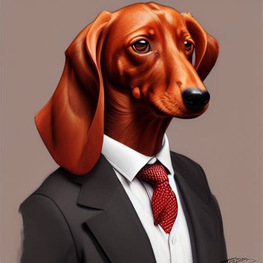 Dapper Dachshund Portrait in Detailed Digital Art