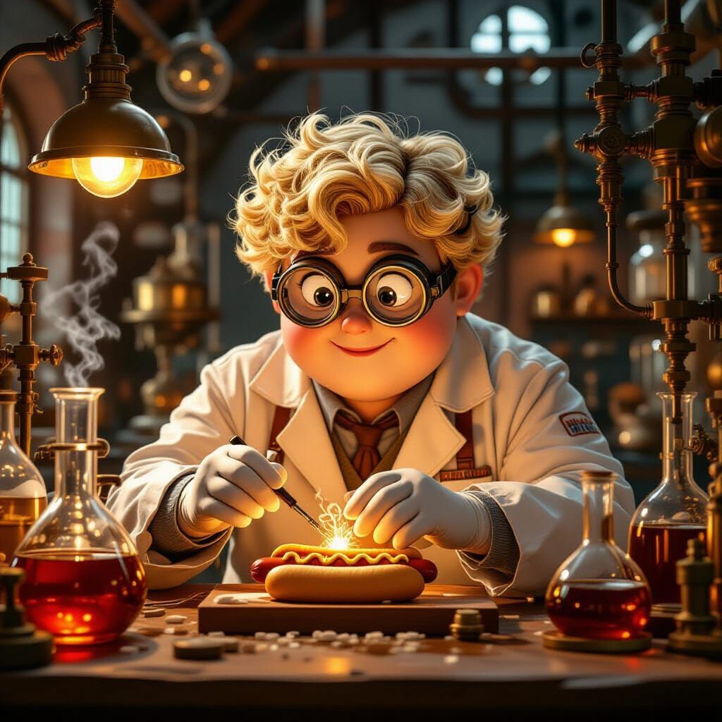 Steampunk Scientist's Hotdog Experiment