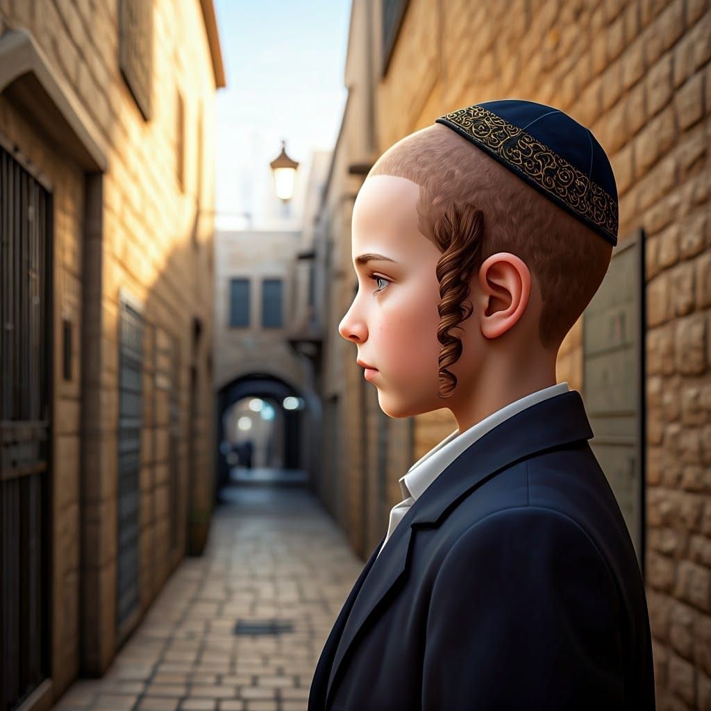 Hasidic Boy in Jerusalem: 3D Anime Art
