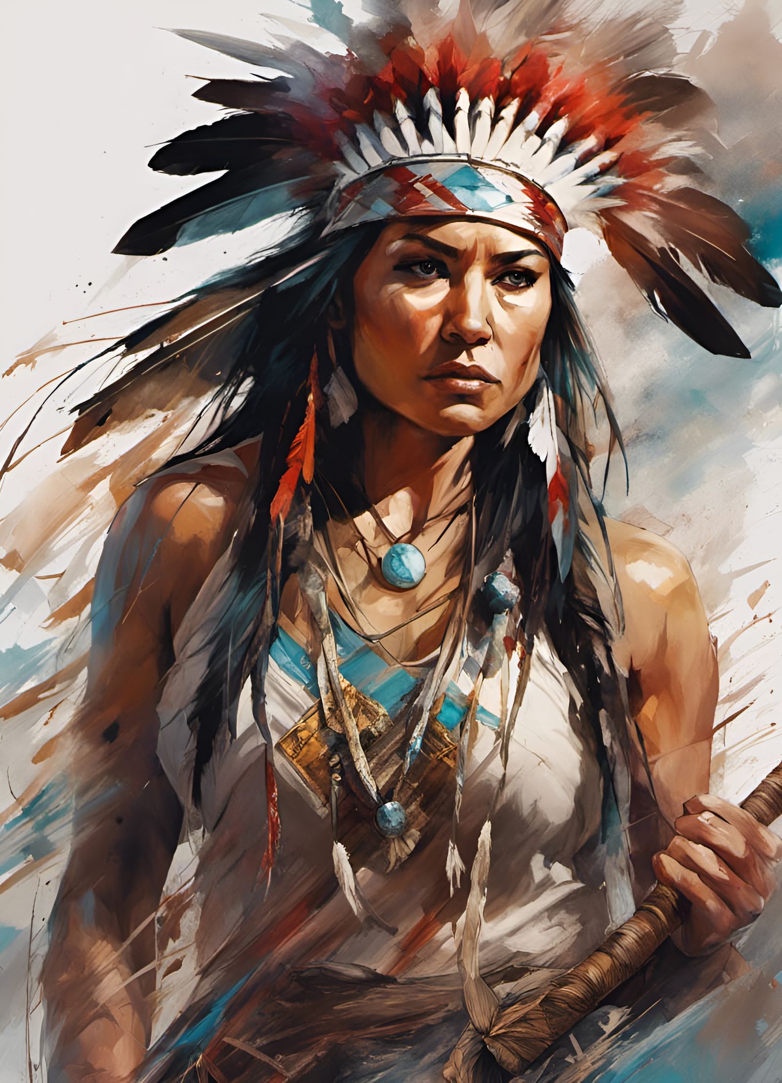 Fierce Native American Warrior in Action