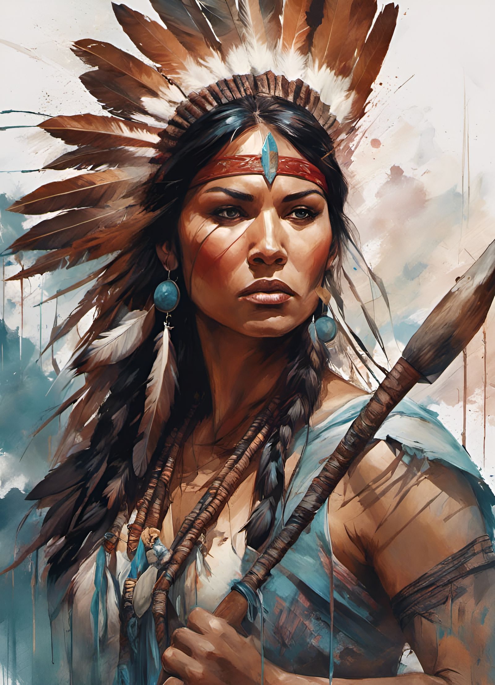 Fierce Native American Warrior Portrait