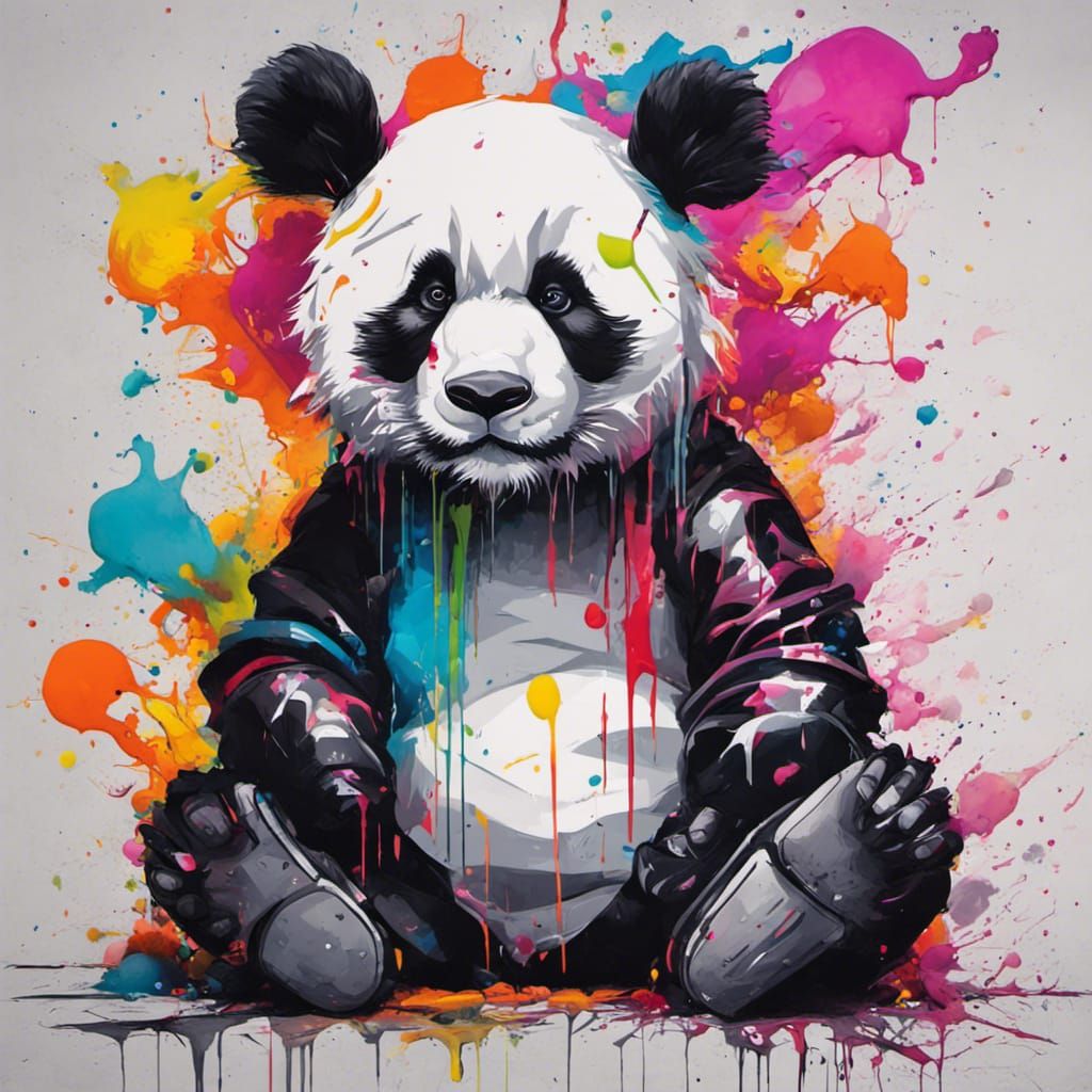 Colorful Panda Graffiti Art: Good Morning