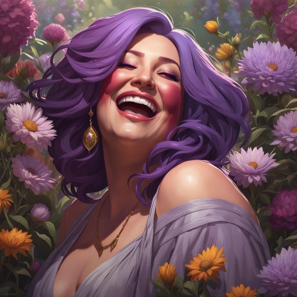 Plus-Sized Woman with Purple Hair Laughing