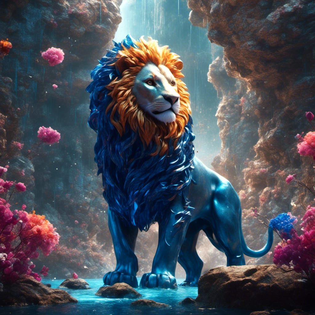 Sapphire Lion in Detailed Matte Painting Style