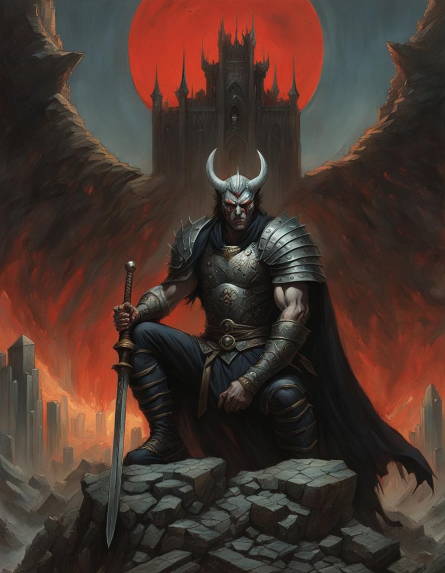 Demon Warrior in Ruins: Psychedelic Concept Art