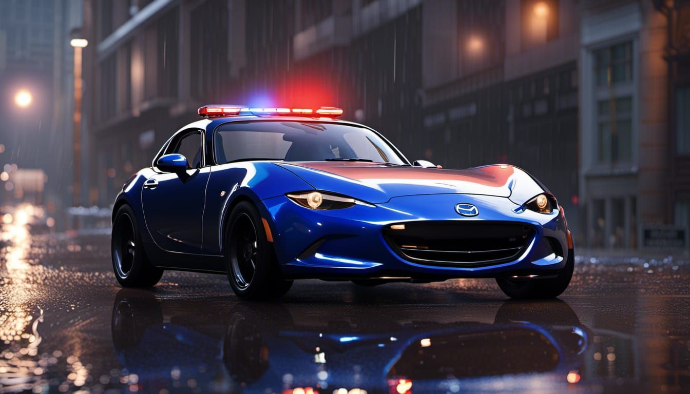 Mazda Miata Police Cruiser with Rain Reflections