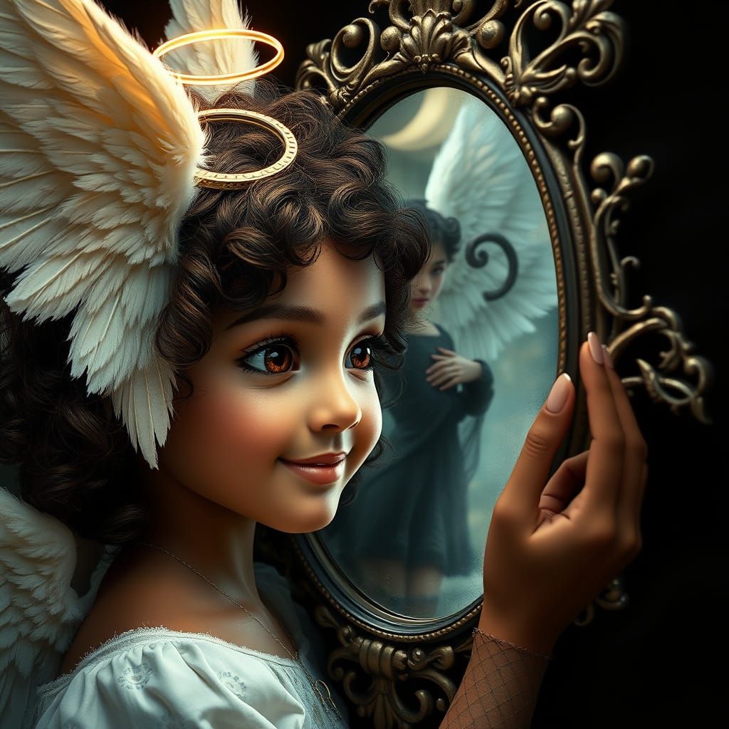 Angel and Devil Twin Portraits in Whimsical Fantasy Style