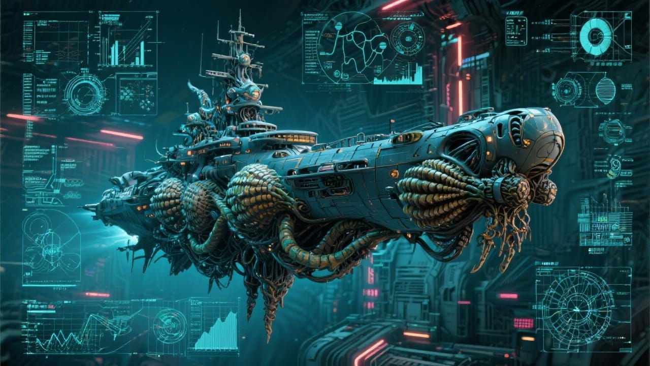 Alien Dreadnaught Warship Biomechanical Design