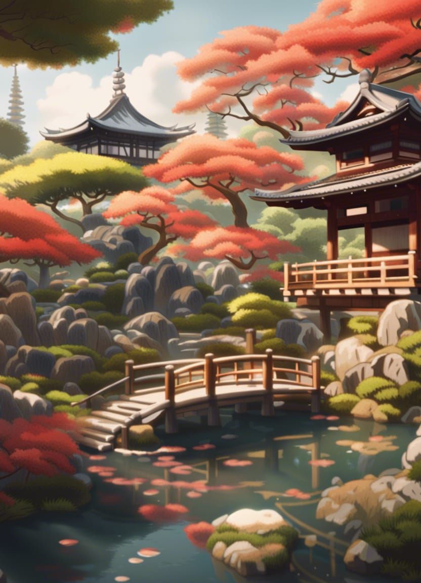 Anime Style Japanese Garden Concept Art
