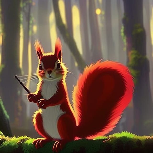 Neon Spectral Squirrel in Dark Fantasy Forest