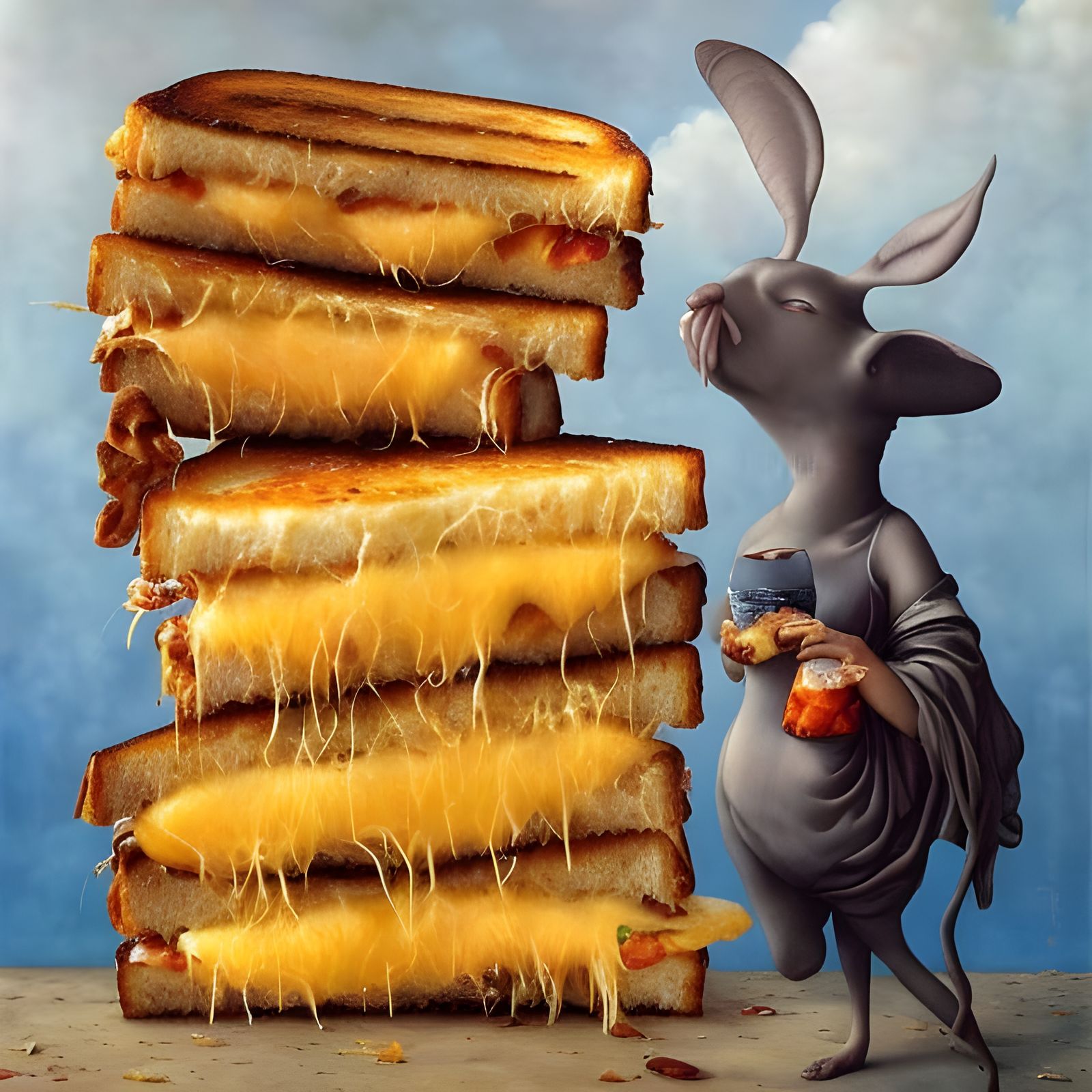 Photorealistic Grilled Cheese Sandwich in Surrealist Style