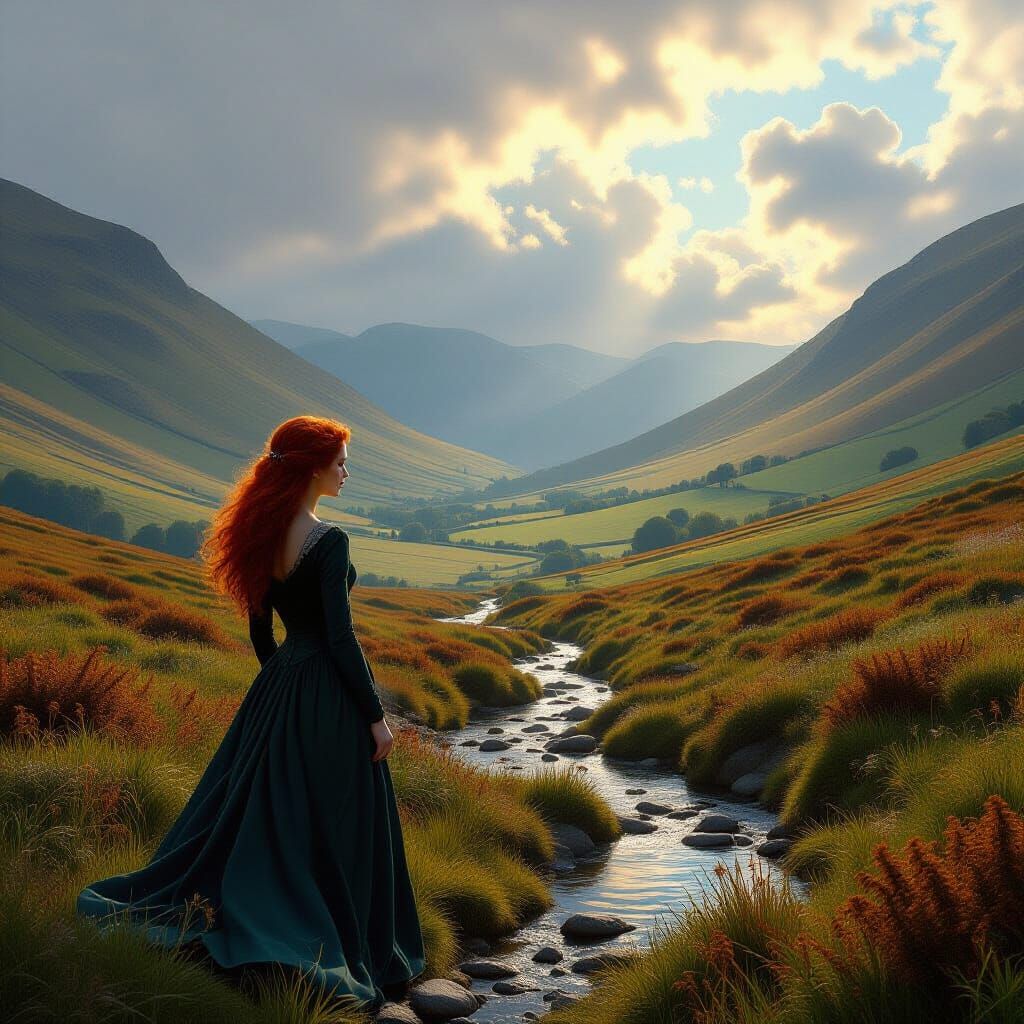 Woman in Serene British Countryside Digital Matte Painting