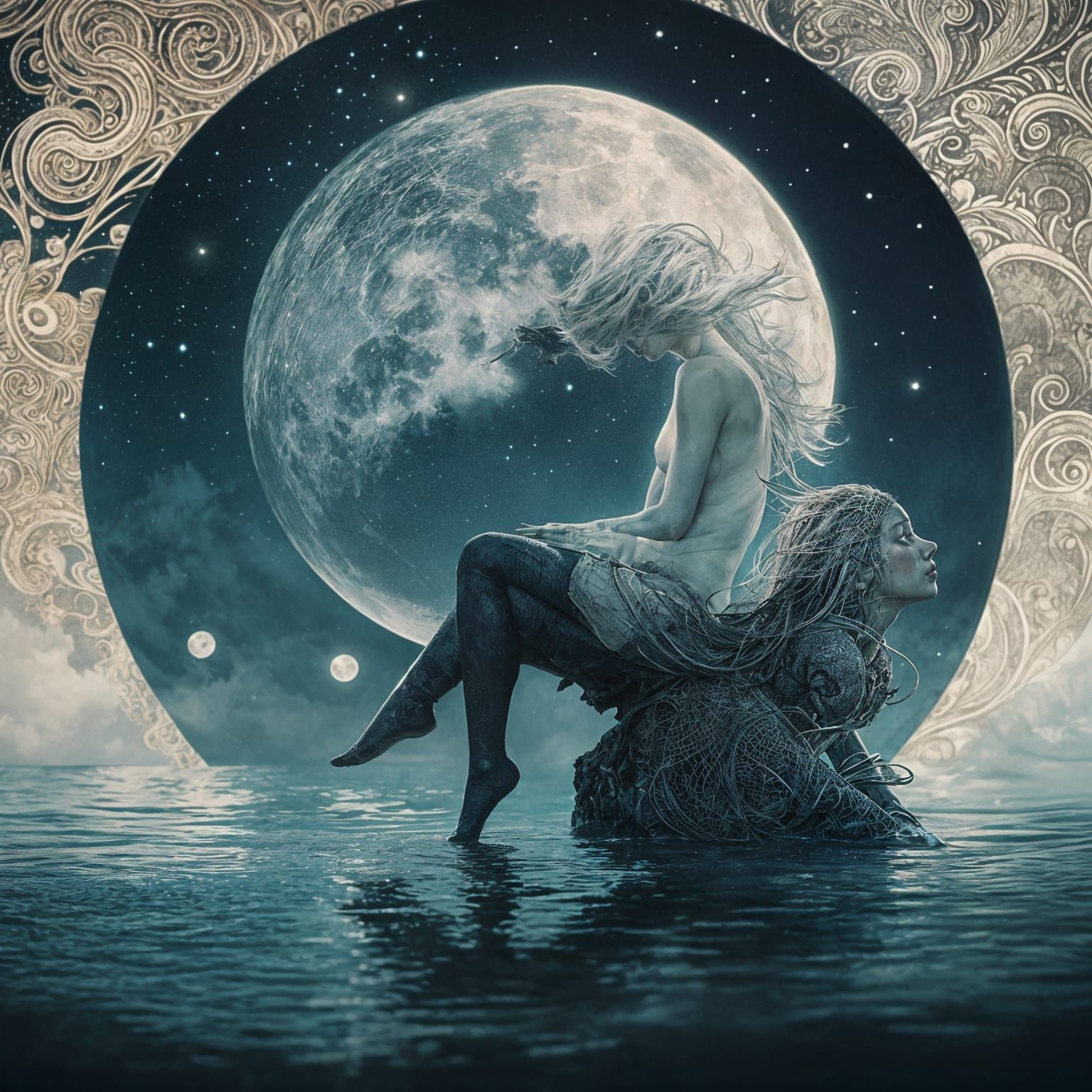 Moonlit Mermaid Serenade in Hyperdetailed Silhouette