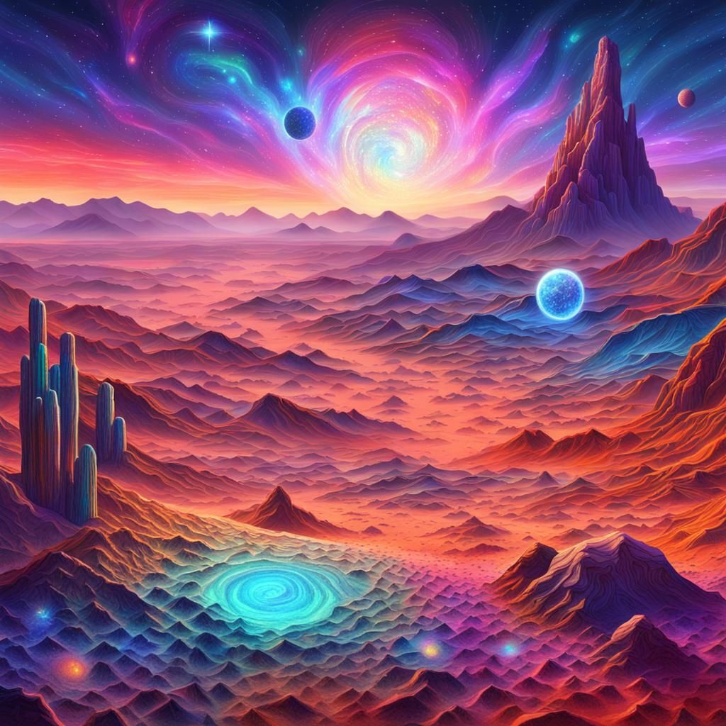 Cosmic Desert Landscape in Mixed Media
